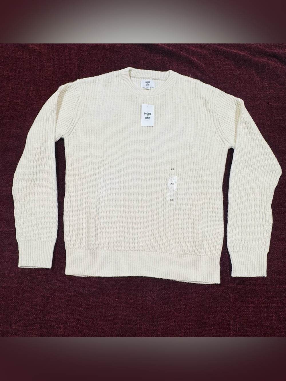 Mode of One Men's Ivory/off white Cable-Knit Crewneck Pullover Sweater XS Cotton
